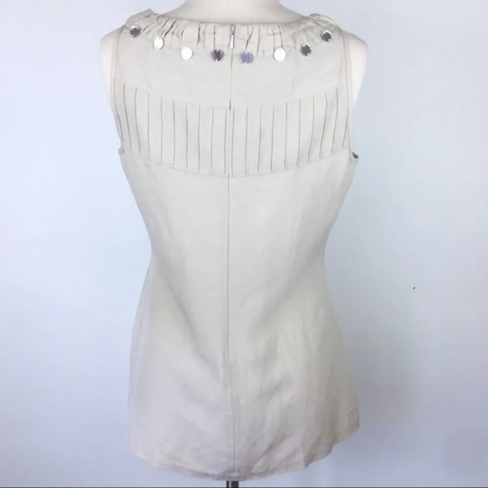 Vintage Tory Burch Silk Linen Blend Embellished Tank Top